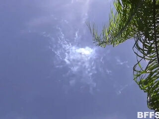 amateur,babes,big ass,brunette,ffm,legs,milf,outdoor,pool,public,riding,threesome,