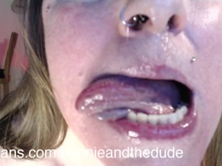 'Gagging Self noisy Sound drool on Face Snot in Nose Ring Closeup'