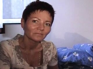 Short haired German female pleasing her hairy fuckbox with a faux-cock