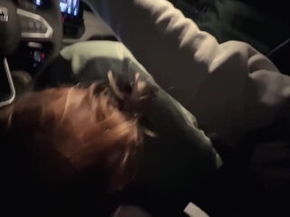 Blonde babe moans loudly in the car, as he cums all over her pussy POV