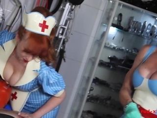'Two domme nurses truss their patrussnt up and torture him'