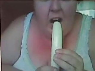 Plus-size Mandy from Maine frolicking with banana